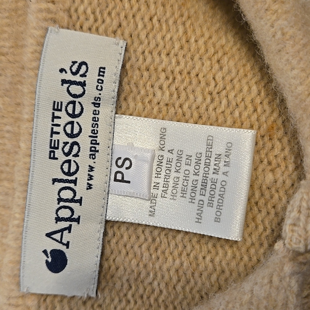 Appleseeds Vintage Tan Embroidered Collared Grandma Cardigan Sweater - Picture 7 of 8